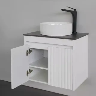 Тумба-умывальник Comforty Двина-60ПД белая матовая со столешницей мрамор Калакатта Блэк с раковиной 9111